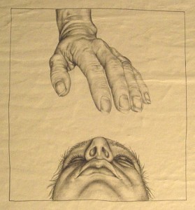 detail: behütete scham, 2006, pencil on paper on board, 33 x 170 cm