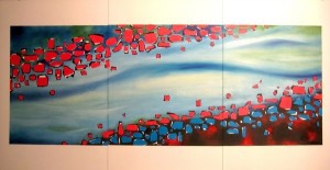 blood in water, 3 peaces, 2009, oil on fibre board, 210x120cm