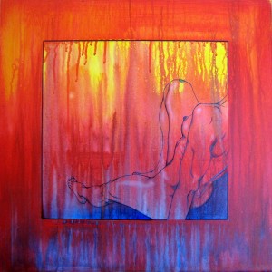 naked in the sunset, 20011 acryl and oil on fibre board, 46x46cm