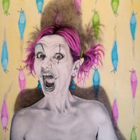 evil clown, 2010, oil on fibre board, 70x90cm