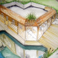 sauna, 2009, water color and colored pencil scribble, 50x40cm