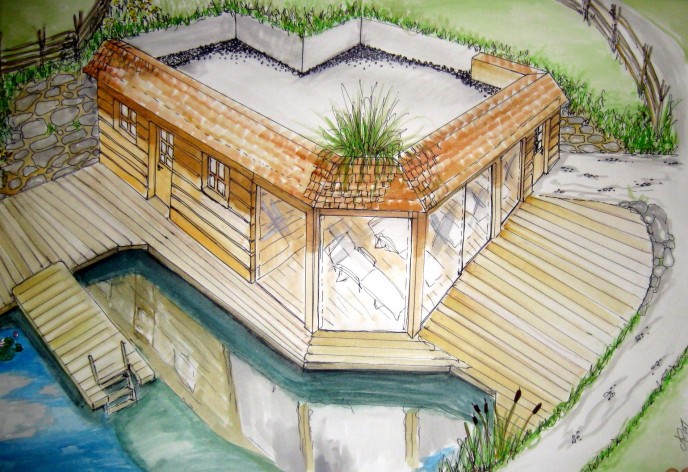 sauna, 2009, water color and colored pencil scribble, 50x40cm